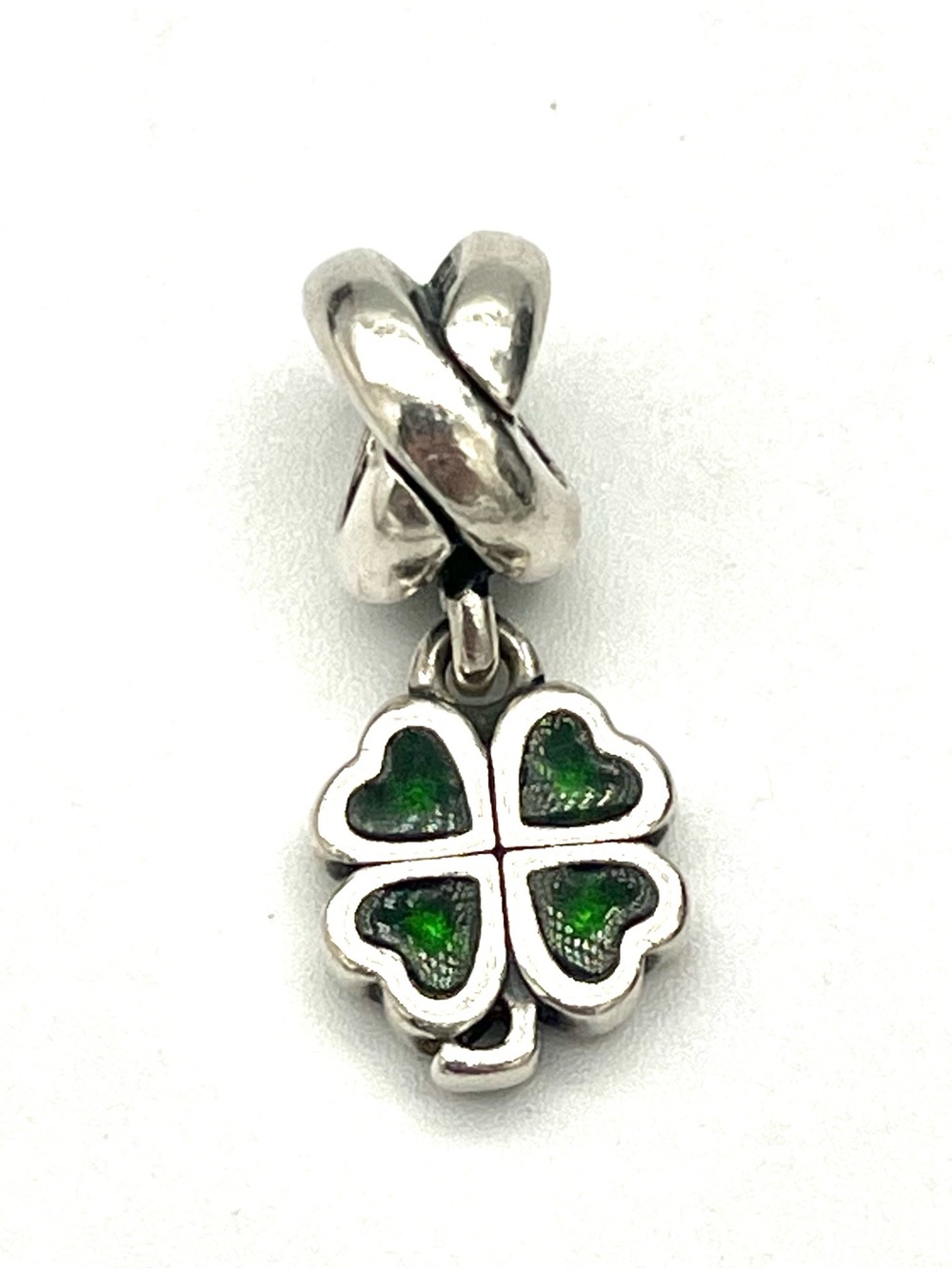 Pandora Silver Four-Leaf Clover Charm with Green Enamel Lucky Shamrock - Picture 2 of 6